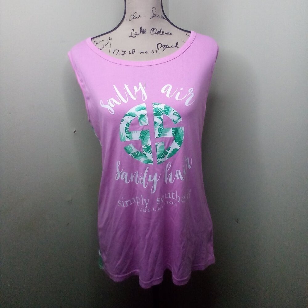 Simply Southern shirt Women M Sleeveless Tank Top Salty Air Sandy Hair Tropical